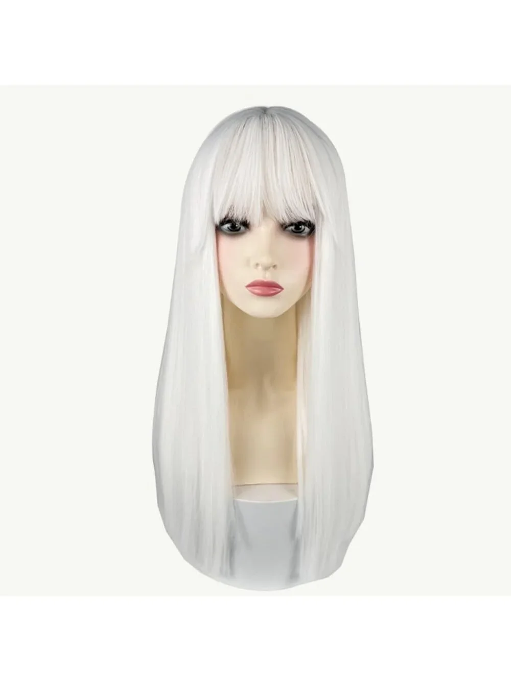 Women's White Heat Resistant Synthetic Fiber Long Straight Wigs Bangs